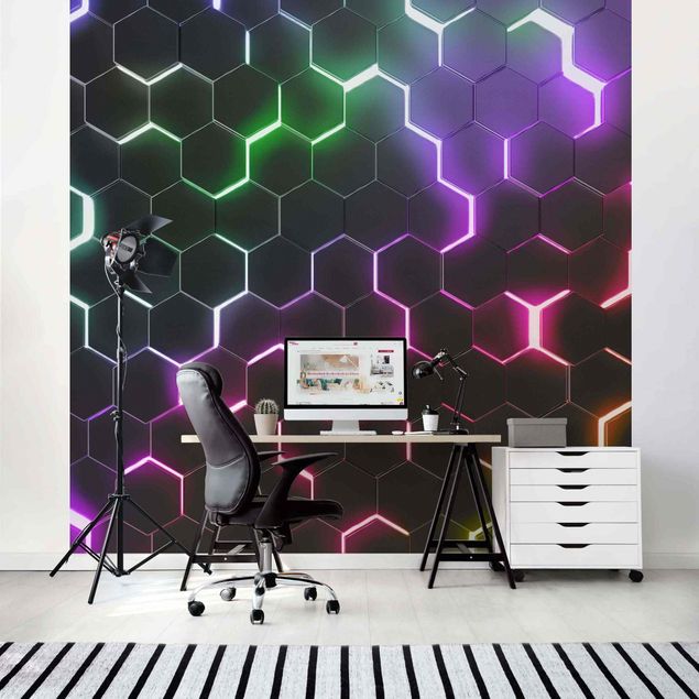 Wallpaper - Hexagonal Pattern With Neon Light