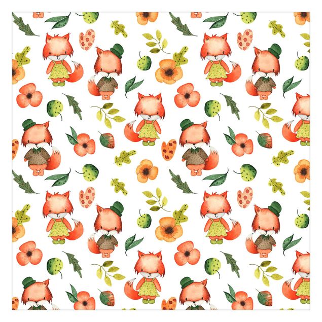 Wallpaper - Cute Foxes In Watercolour