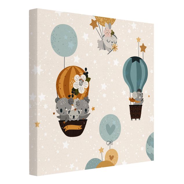 Natural canvas print - Cute Koalas In Starry Sky - Square 1:1