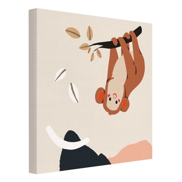 Natural canvas print - Cute Animal Illustration - Monkey - Square 1:1