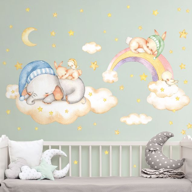 Rainbow stickers wall Sweet Dreams Clouds Stars Set