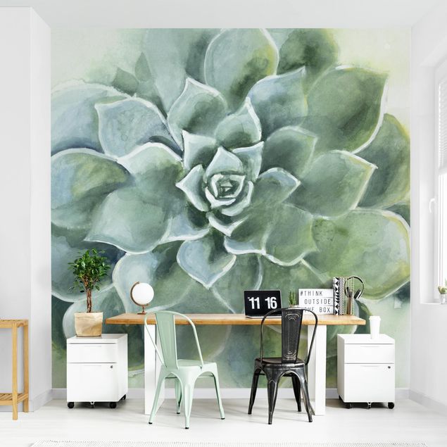 Wallpaper - Succulent Plant Watercolour Dark