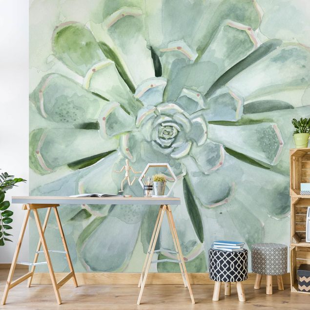 Wallpaper - Succulent Plant Watercolour Light Coloured
