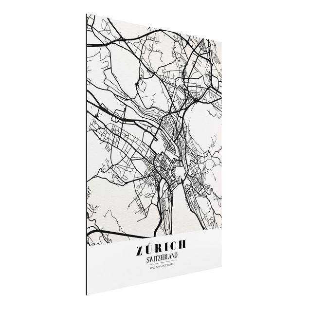 Alu dibond Zurich City Map - Classic