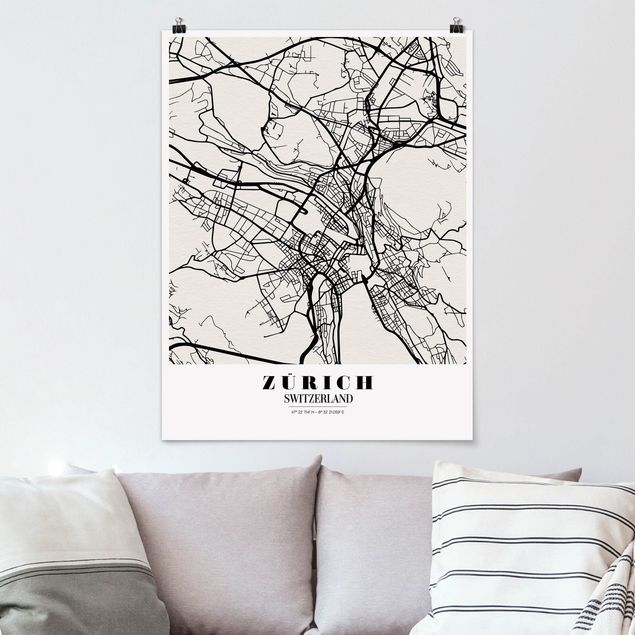 Poster city, country & world maps - Zurich City Map - Classic