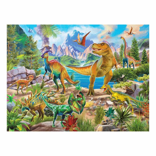 Glass print - T-Rex And Parasaurolophus