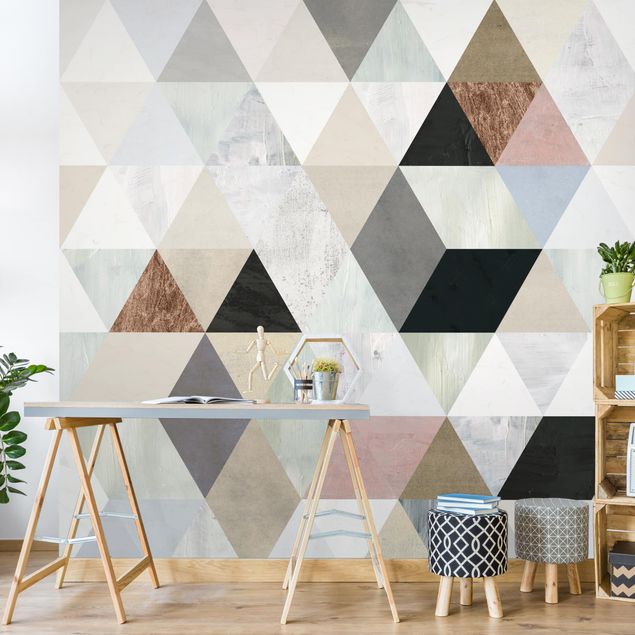Wallpaper - Watercolour Mosaic With Triangles I
