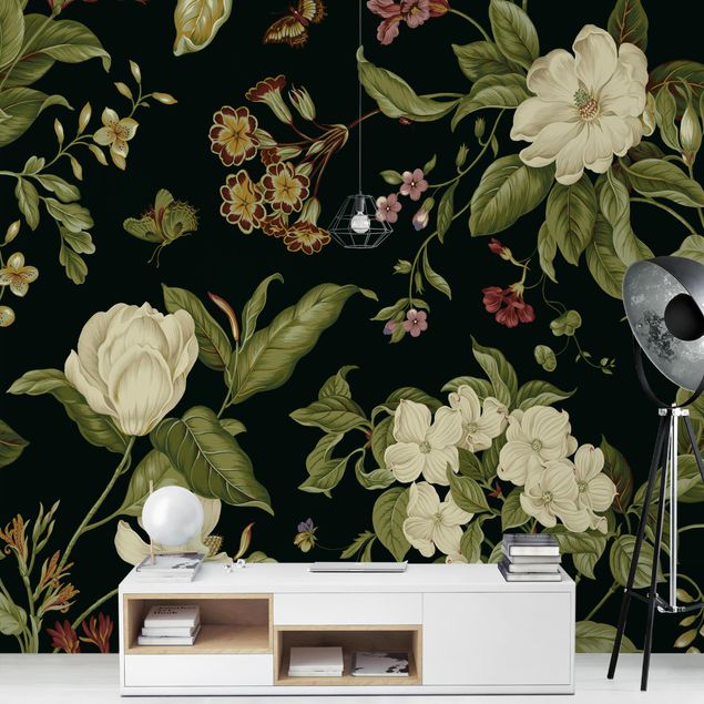 Wallpaper - Garden Flowers On Black I