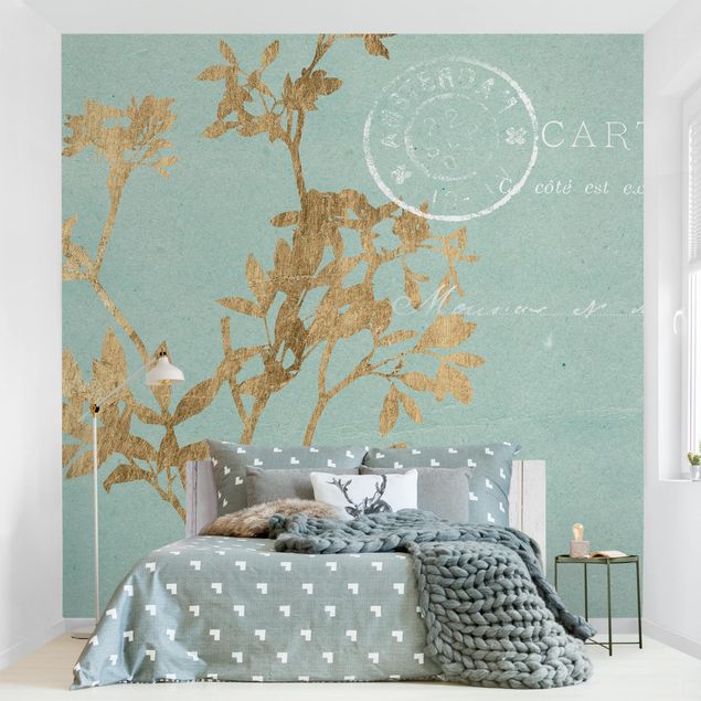 Wallpapers Golden Leaves On Turquoise I