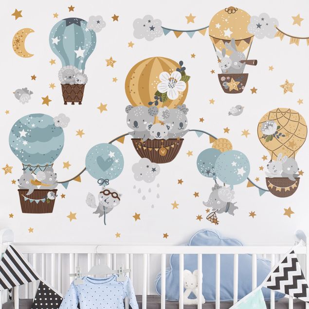 Wall sticker - Animals in Balloons Clouds Star Set