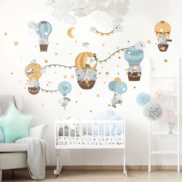 Wall art stickers Animals in Balloons Clouds Star Set