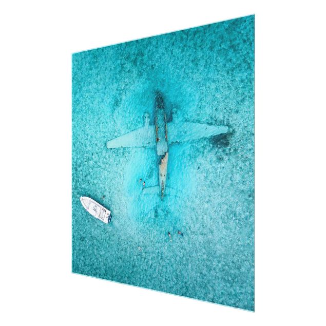 Glass print - Top View Airplane Wreckage In The Ocean