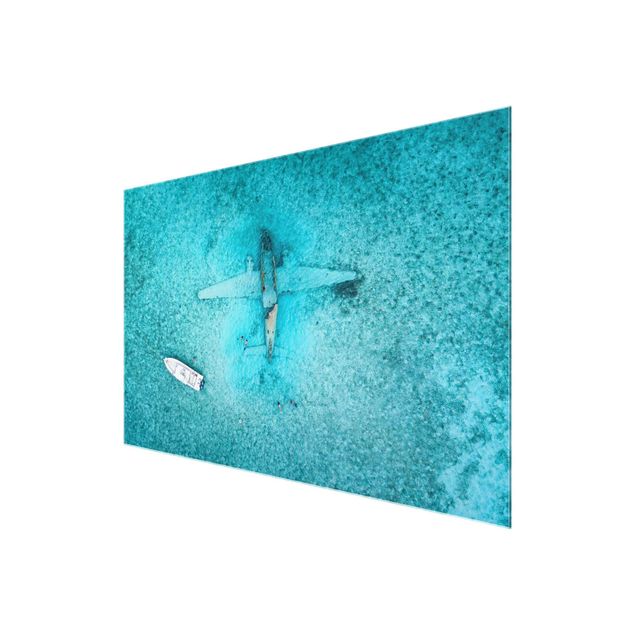 Glass print - Top View Airplane Wreckage In The Ocean