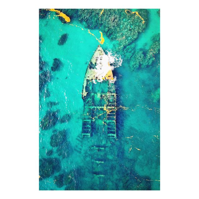 Glass print - Top View Ship Wreck In The Ocean