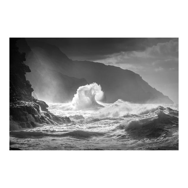 Wallpaper - Raging Waves Black And White