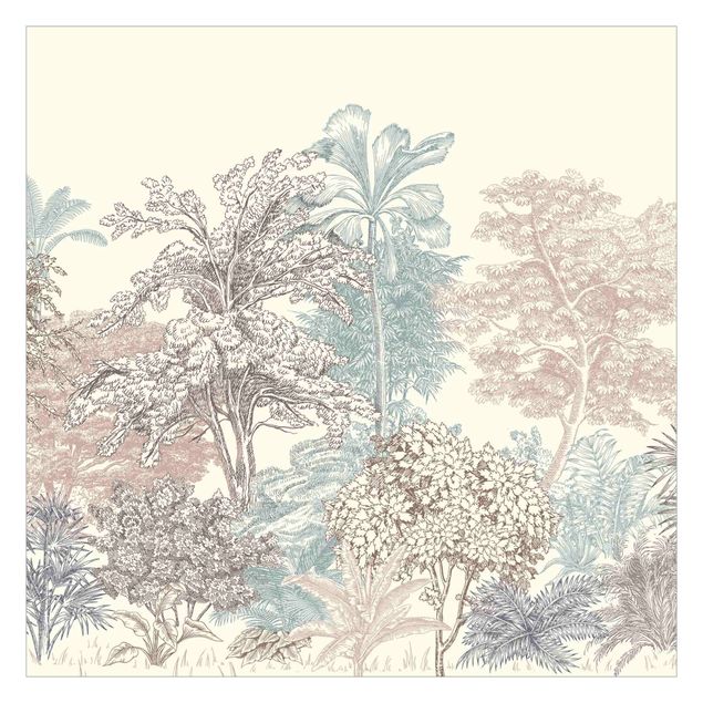 Wallpaper - Tropical Forest With Palm Trees In Pastel