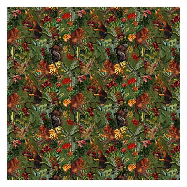 Wallpaper - Tropical Flowers With Monkeys