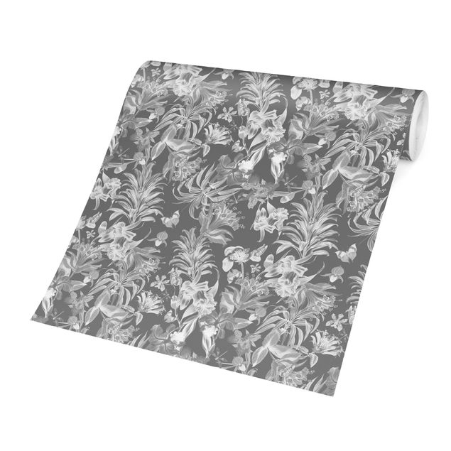 Wallpaper - Tropical Flowers In Front Of Gray