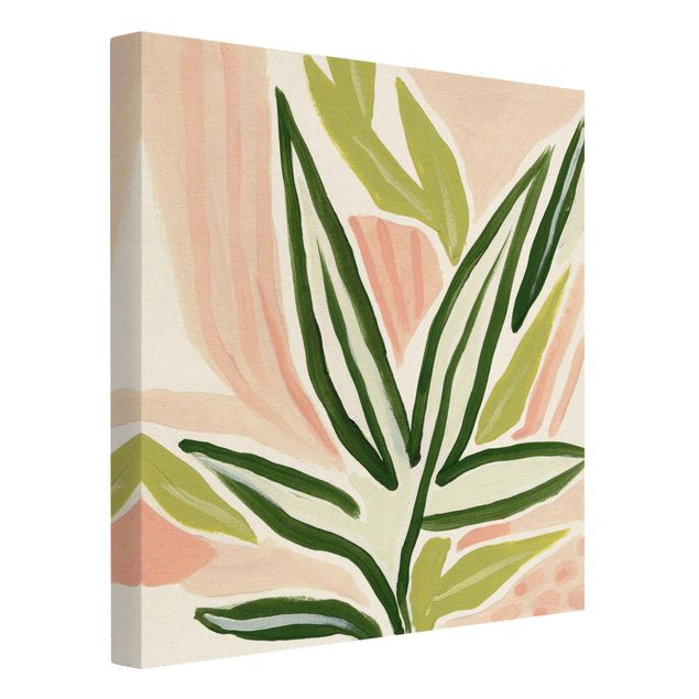 Natural canvas print - Tropical Leaves Pastel - Square 1:1