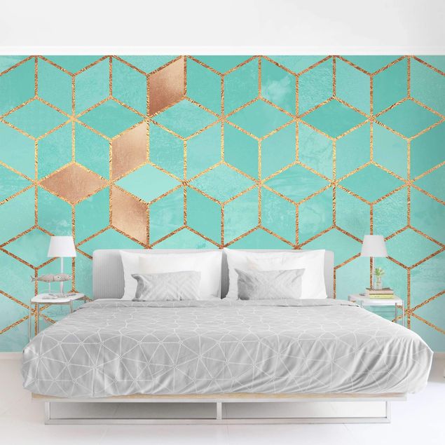 Wallpapers Turquoise White Golden Geometry