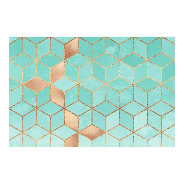 Wallpaper - Turquoise White Golden Geometry