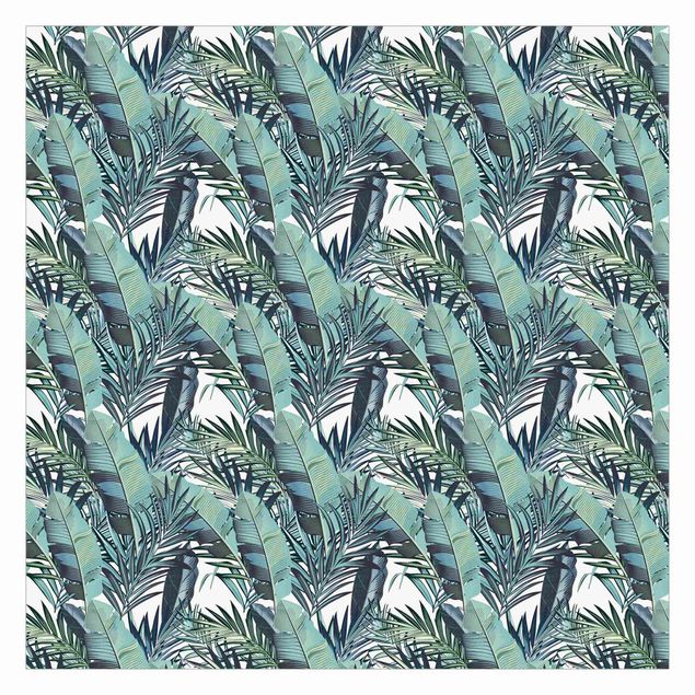 Wallpaper - Turquoise Leaves Jungle Pattern