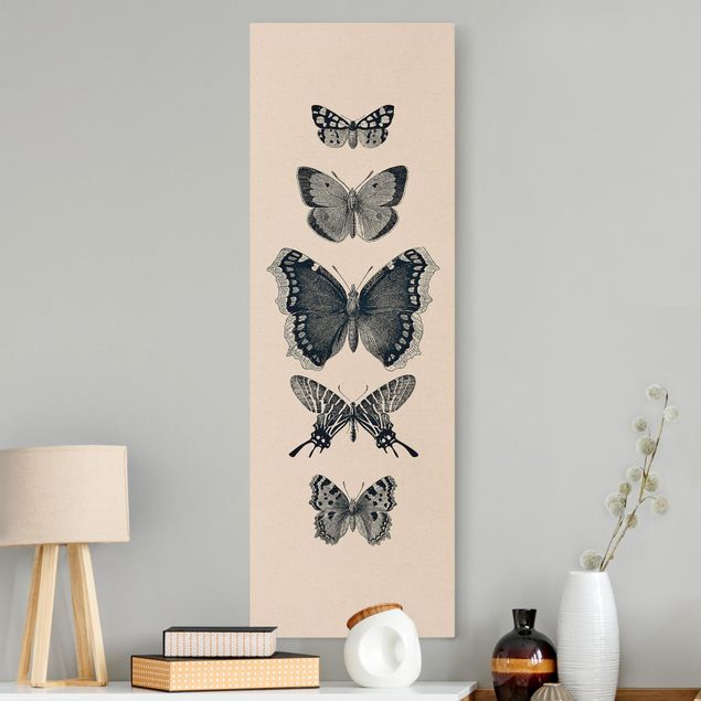 Natural canvas print - Ink Butterflies On Beige Backdrop - Portrait format 1:3