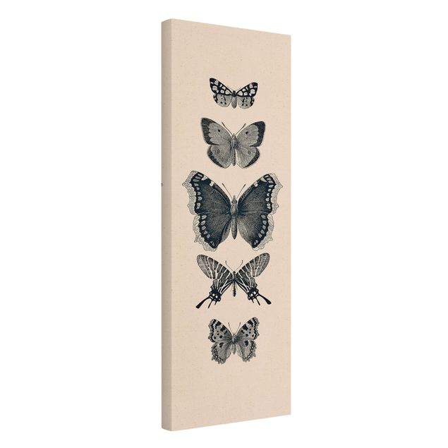 Natural canvas print - Ink Butterflies On Beige Backdrop - Portrait format 1:3