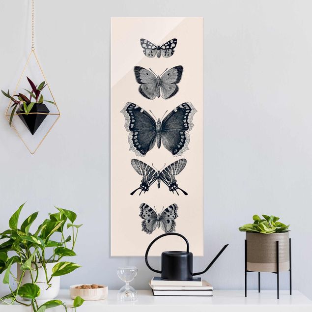 Magnettafel Glas Ink Butterflies On Beige Backdrop