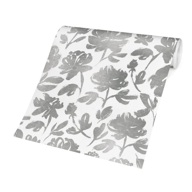 Walpaper - Ink Drawing Silver Roses
