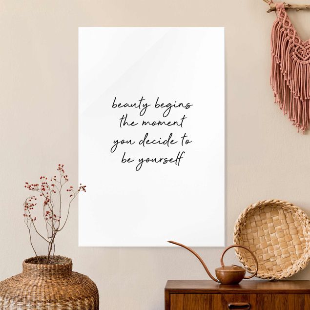 Magnettafel Glas Typography Beauty Begins Quote
