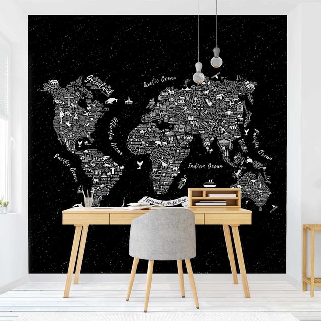 Wallpaper - Typography World Map Black