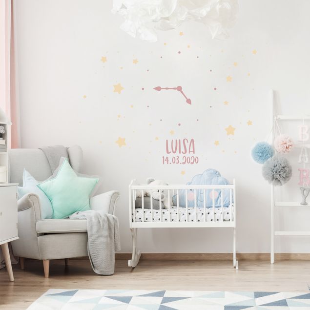 Wall sticker - Clock With Customised Text Stars Light Pink