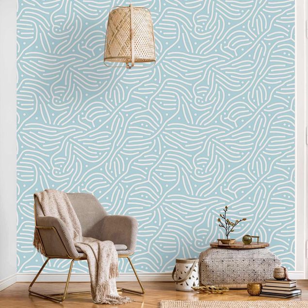 Wallpaper - Playful Pattern With Lines And Dots In Light Blue