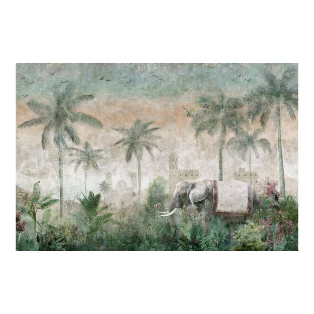 Wallpaper - Vintage Jungle Scene with Elephant