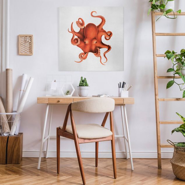 Canvas print - Vintage Illustration Red Octopus - Square 1:1