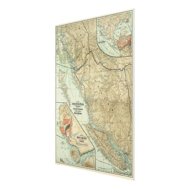 Glass print - Vintage Map British Columbia