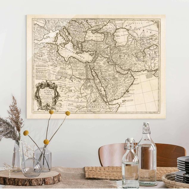 Magnettafel Glas Vintage Map The Middle East