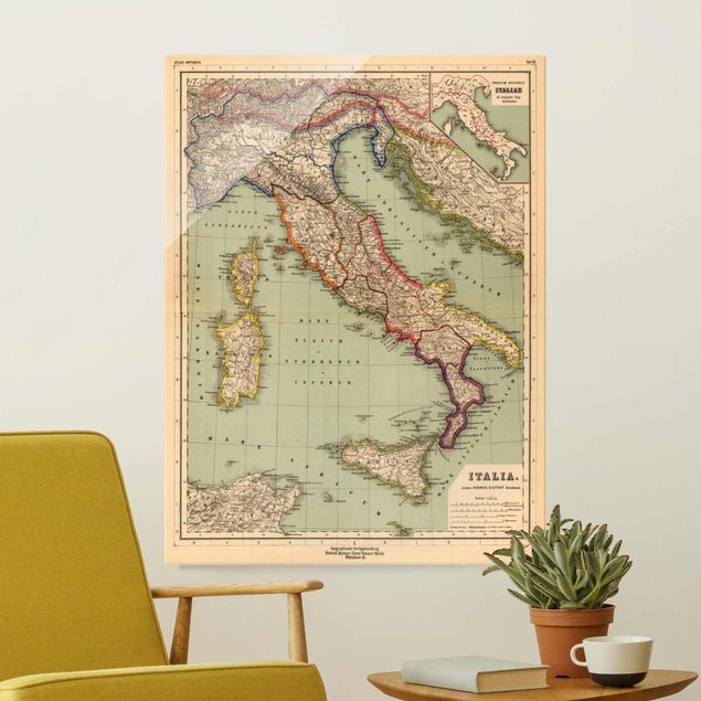 Glas Magnettafel Vintage Map Italy