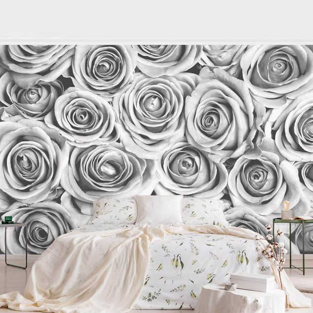 Wallpaper - Vintage Roses Black And White