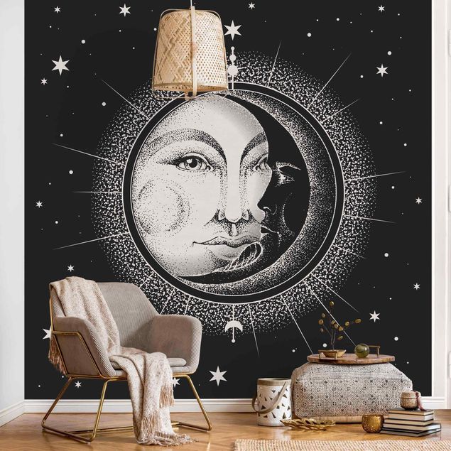 Wallpaper - Vintage Sun And Moon Illustration