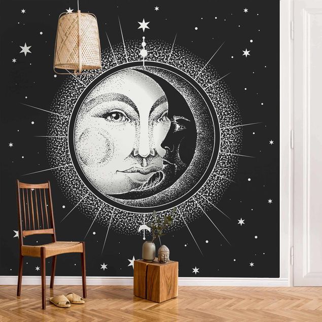 Wallpaper - Vintage Sun And Moon Illustration