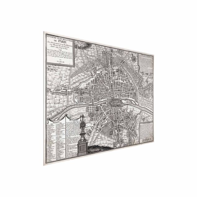 Glass print - Vintage Map City Of Paris Around 1600