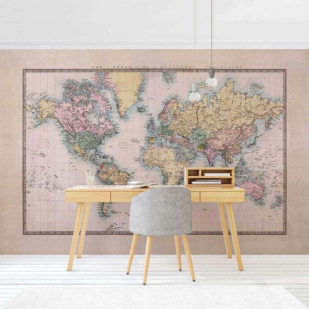 Wallpaper - Vintage World Map Around 1850