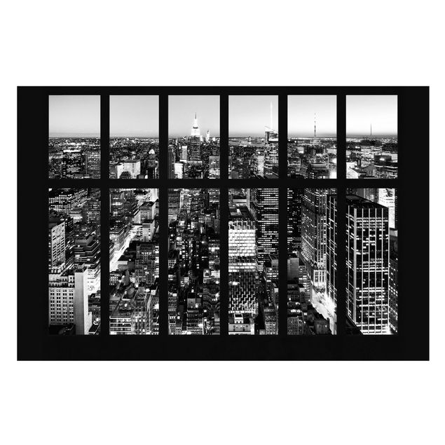 Wallpaper - Window View Manhattan Skyline In Black And White
