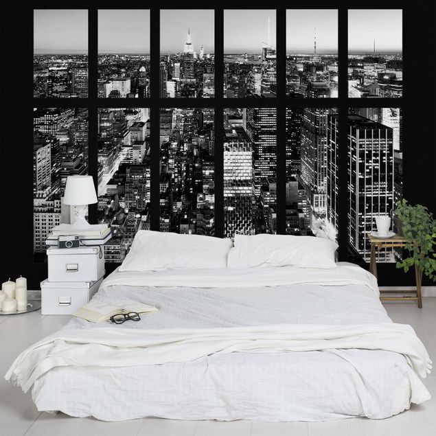Wallpapers Window View Manhattan Skyline In Black And White