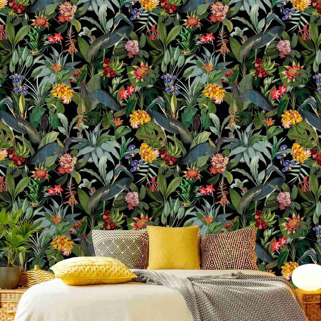 Wallpapers Birds With Tropical Flowers