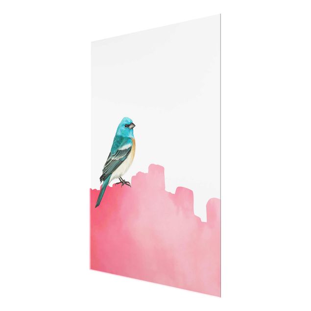 Glass print - BIrd On Pink Backdrop