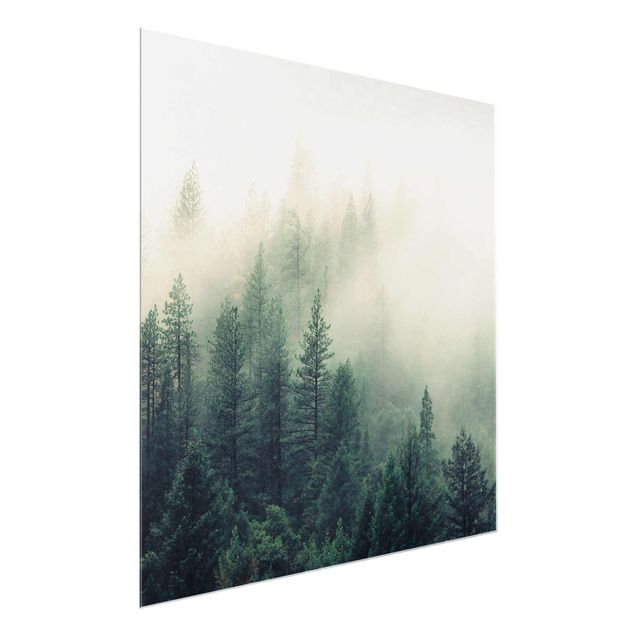Glass print - Foggy Forest Awakening