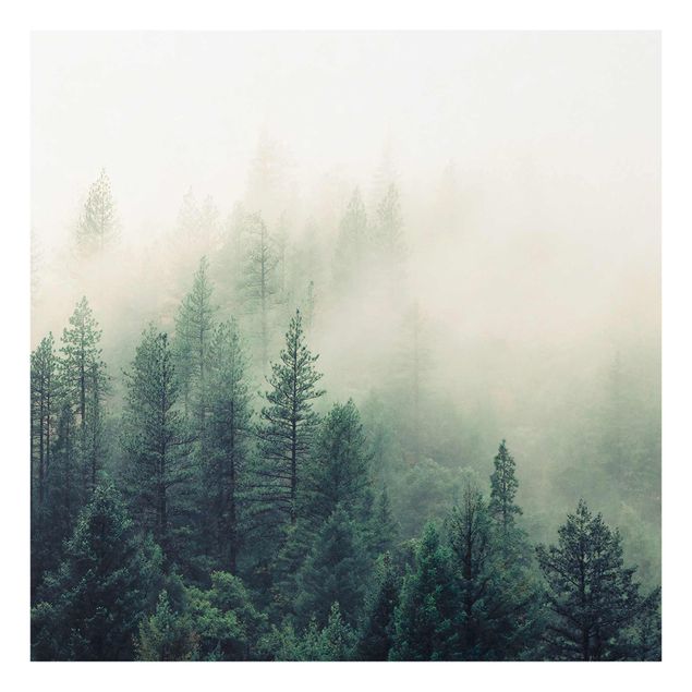 Glass print - Foggy Forest Awakening